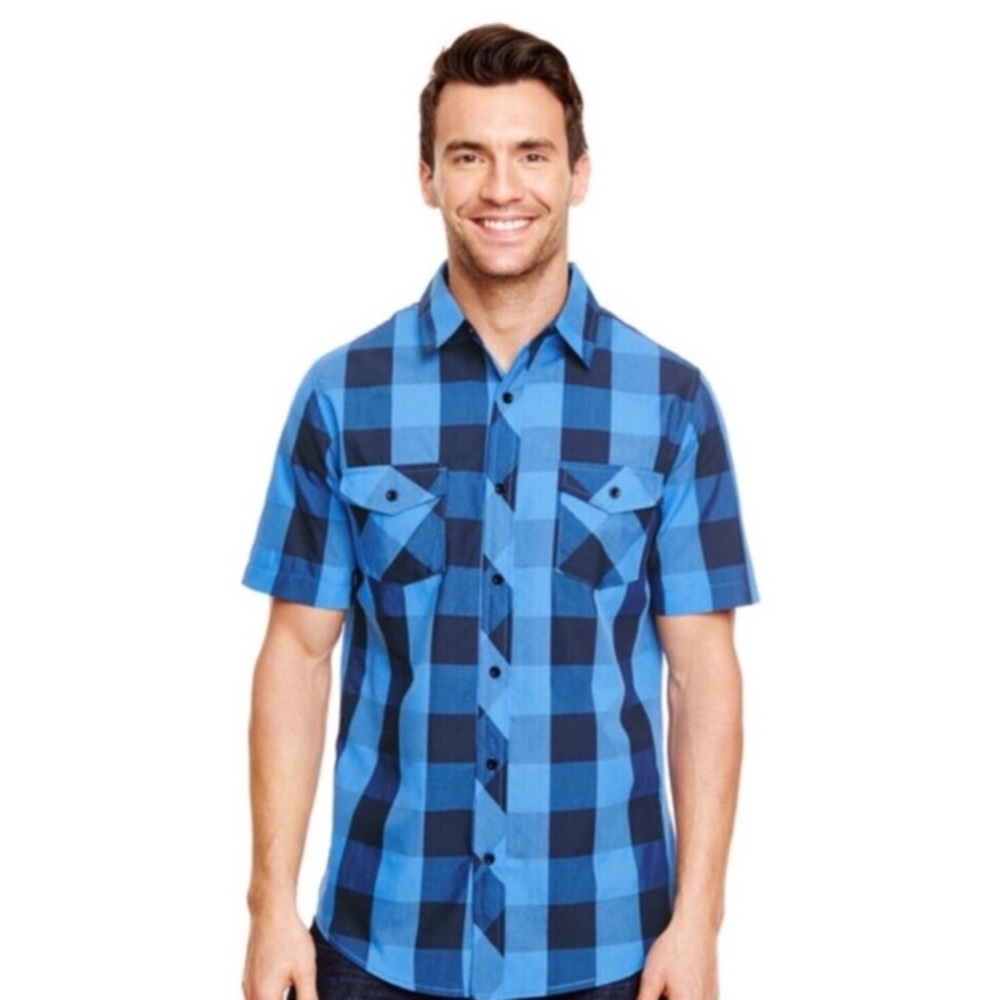 Burnside Blue And Black Checkered Button Down Shirt